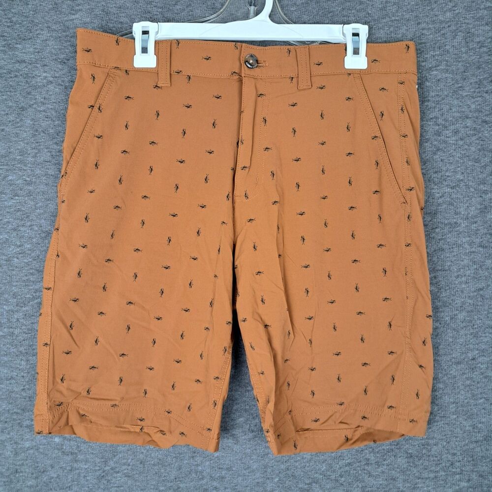 Eddie Bauer Travex‎ Shorts Men's 33 Brown Fish Graphics Chino Nylon Spandex